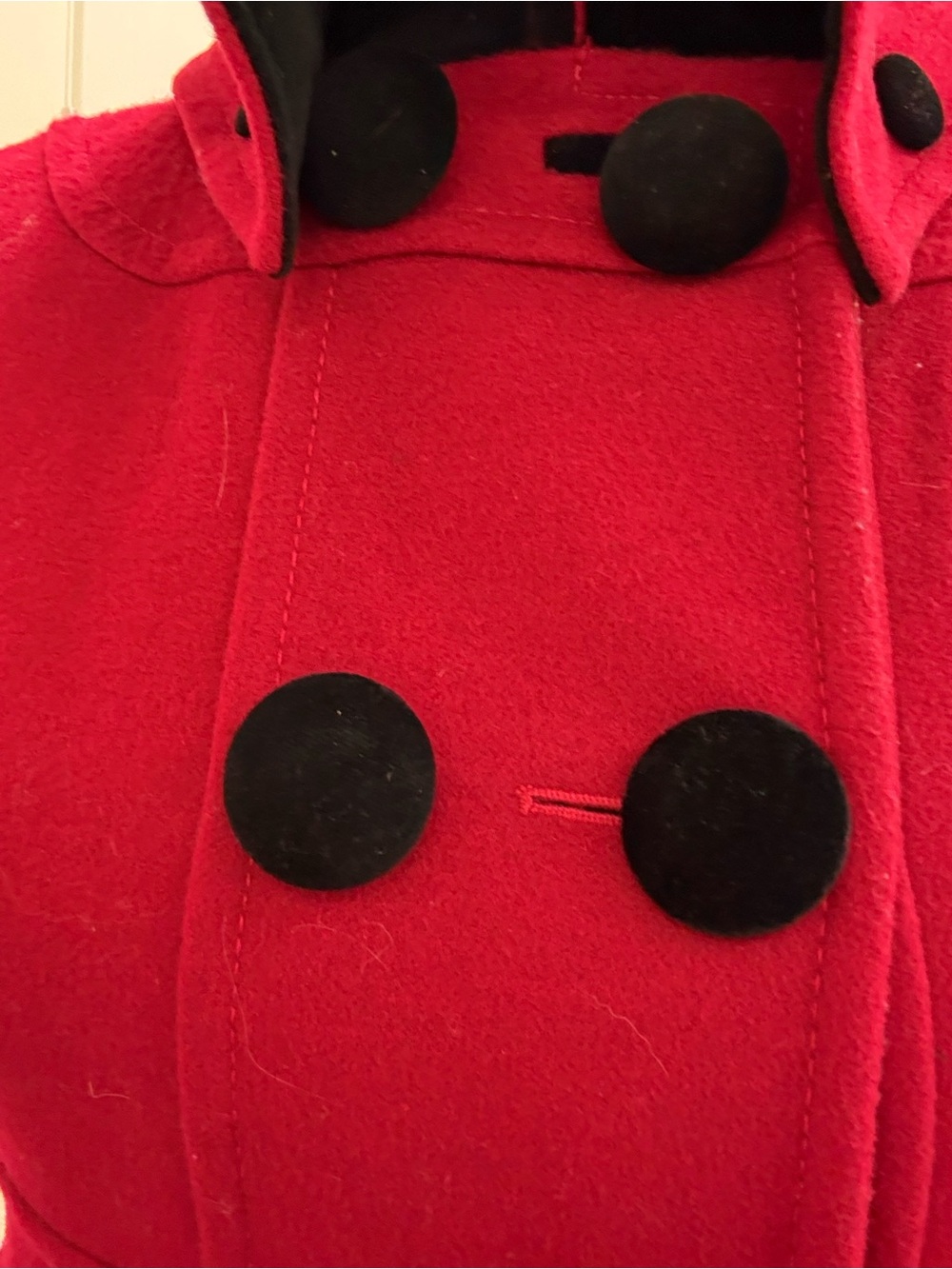 Laundry by Design Red Double-Breasted Pea Coat with Black Velvet Buttons - Picture 3 of 12
